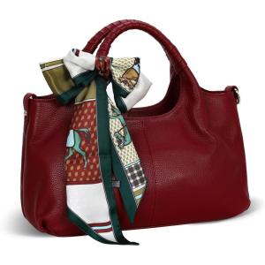 image:imageIswee Womens Genuine Leather Handbag Fashion Shoulder Bags and Silk Scarf Bag Decor Purse Scarf