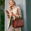 image:imageIswee Genuine Leather Satchel Handbag for Women Purse Shoulder Tote Bag  Brown Purse Soft Leather Shoulder Bag Top Handle Crossbody Handbags Large Capacity Vintage Work Travel Hobo BagsBrown